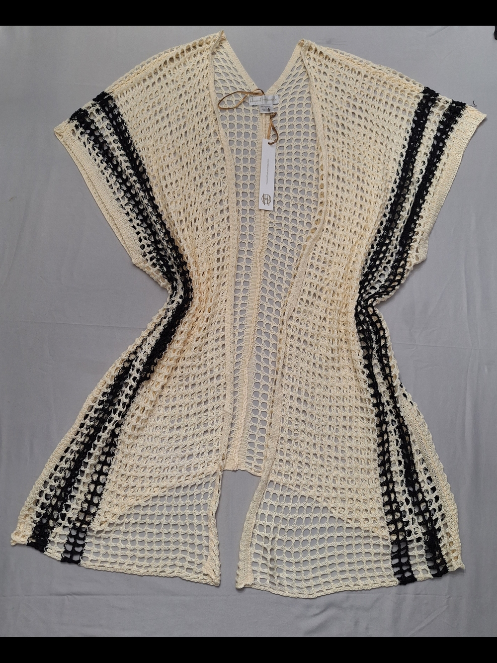 House of Harlow 1960 Cream Crochet Swim Coverup with Black Stripes